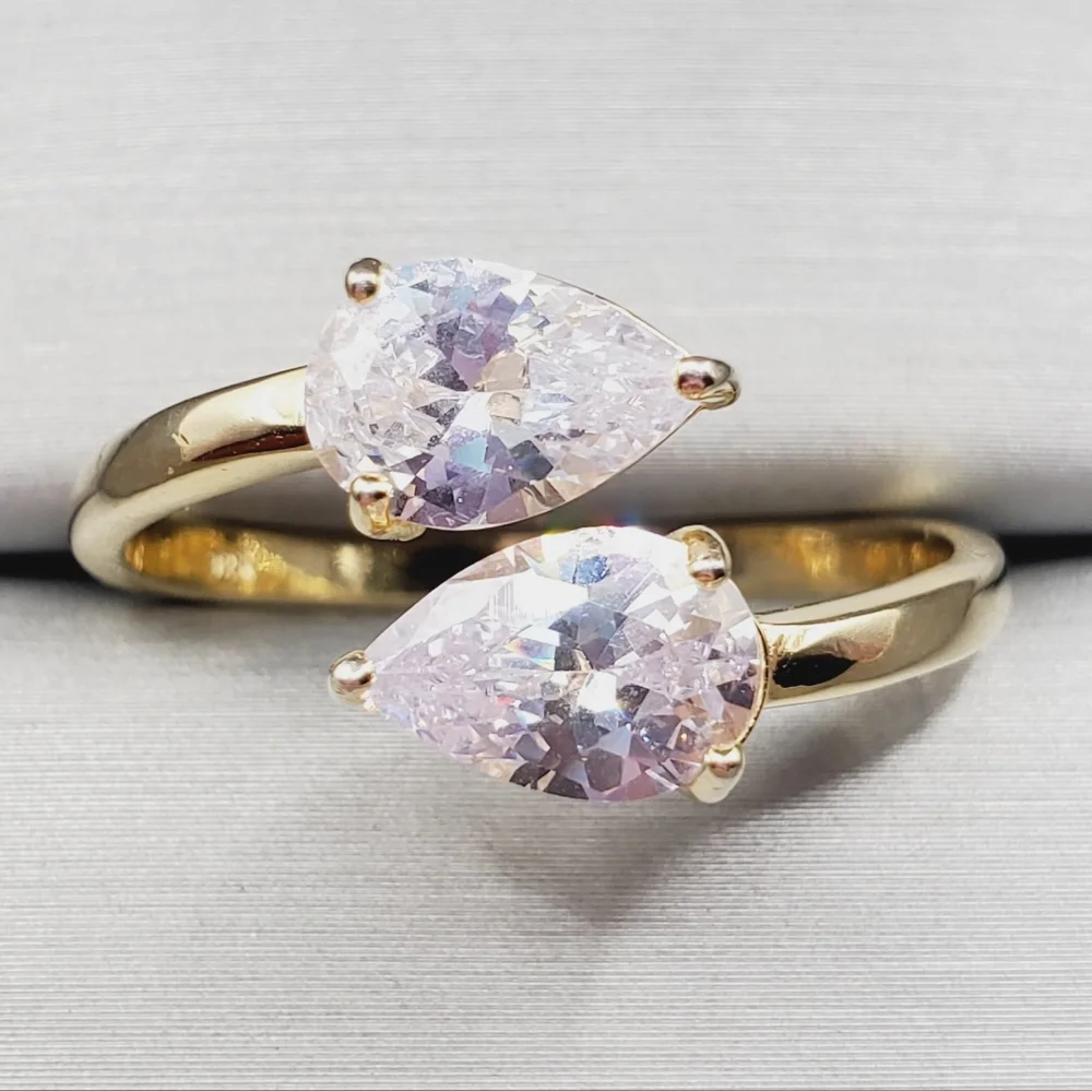 Pear Cut Bypass Ring | 925 Yellow Gold Plated Sterling Silver